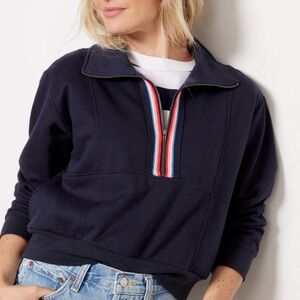 Evereve Chelsea Half Zip Sweatshirt Navy White Stripe Women's Mock Neck Medium